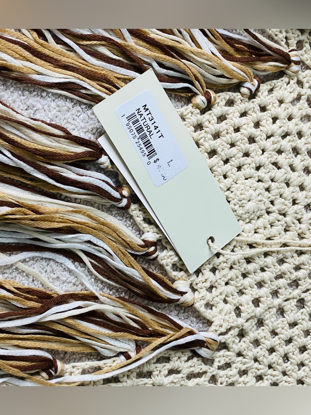 Miss Me Crochet Fringe Tank Top L Boho Festival Cream Brown Tassel Top NWT - Picture 13 of 15